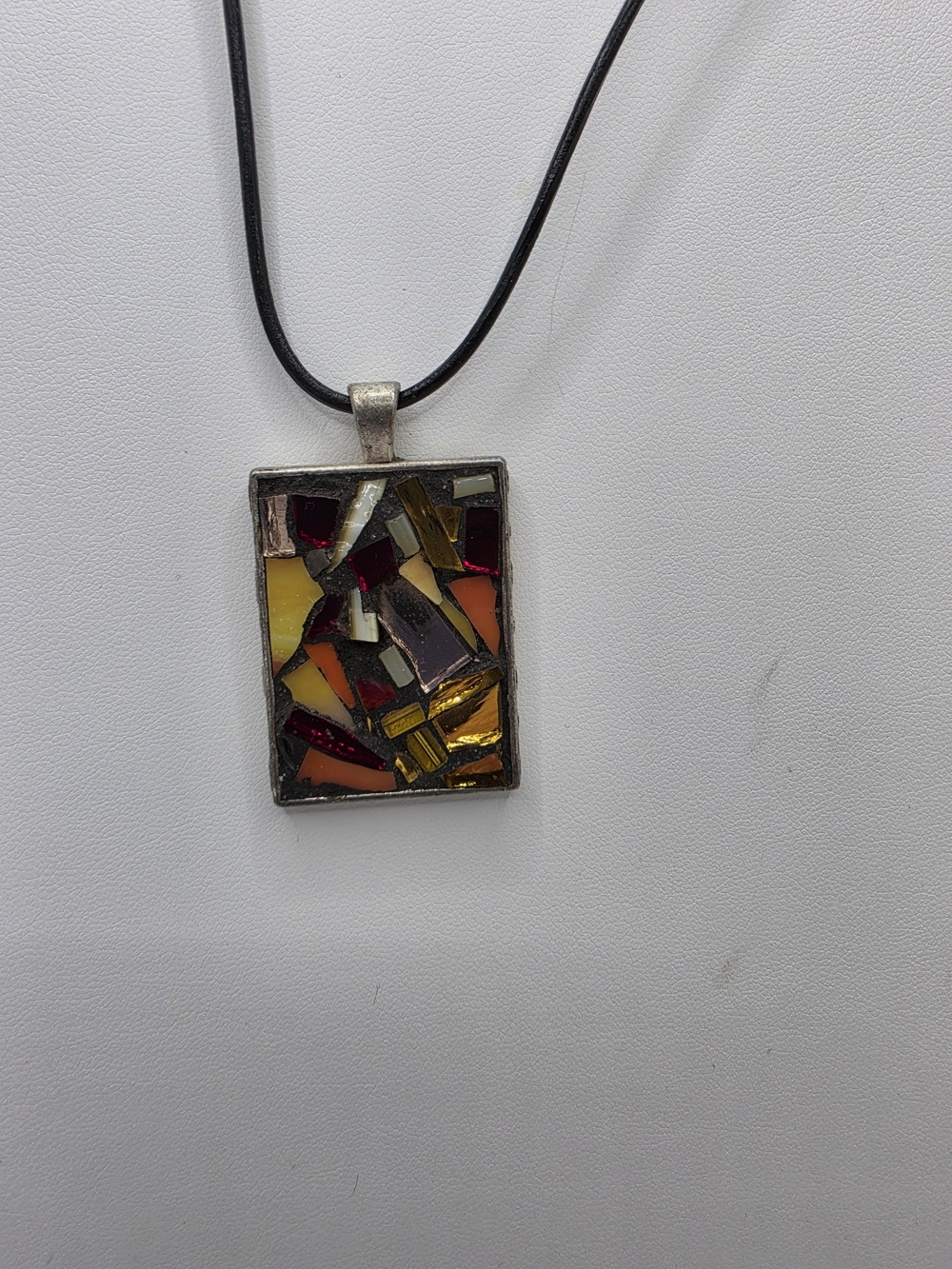 Mirrored Stained Mosaic Glass Handmade Abstract Necklace in Warm Tones